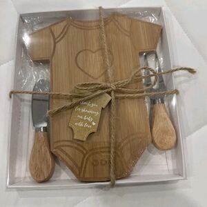Baby Outfit Shaped Wooden Cutting Board Charcuterie Board & Utensils, NEW In Box